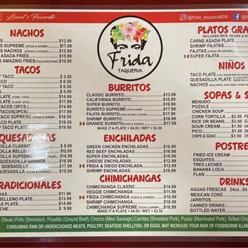 Frida Taqueria - 2.21.2023 Menu - Tacos Near Me - Waipahu, Hawaii