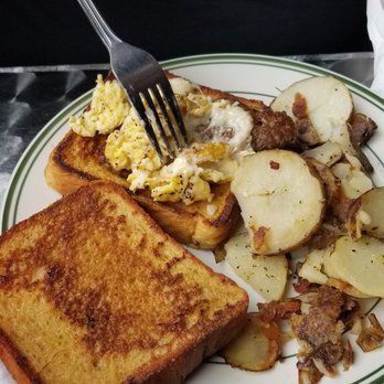 HangOverEasy - The Whole Lotta Goodness...scorched eggs, strange tasting sausage and sort-of seasoned HOE fries. - Breakfast & Brunch Near Me - Cincinnati, Ohio