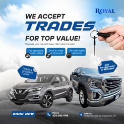 Royal Automotive - We accept trades, every day!
Bring your car for a quick and free inspection
3232 s Broadway, Englewood, CO 80113