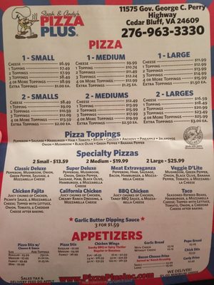 Menu photo 1 Pizza Plus of Claypool Hill Cedar Bluff, VA