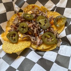 Kutter's  BBQ - Brisket Nachos with sliced jalapeños!