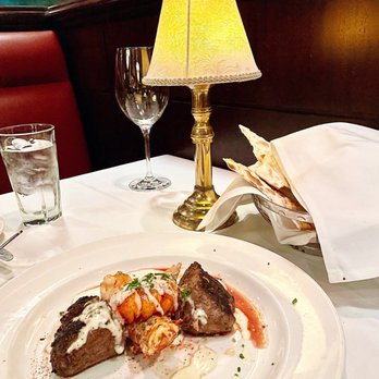 The Capital Grille - Seared Tenderloin with Lobster Tails (sadly, the excess myoglobin made for a messy presentation) - Steakhouses Near Me - Troy, Michigan