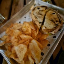 Prost Biergarten - Rachel turkey sandwich with homemade chips.