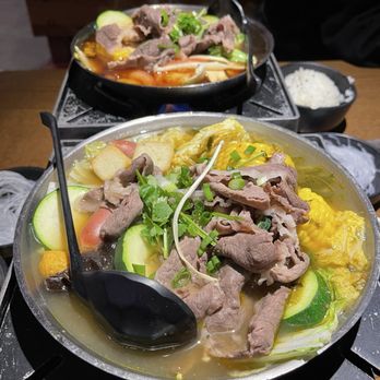 FIG's Corner - Pickle Lamb Hotpot (Spicy) 酸菜羊肉鍋 , Japanese Sukiyaki Hotpot 日式寿喜锅 - Asian Fusion Near Me - Los Angeles, California