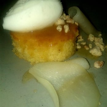 The Acorn - Orange Olive Oil Cake, Buttermilk Sorbet, Pears, Rosemary Crumble - Vegan Near Me - Vancouver, British Columbia The Acorn - Orange Olive Oil Cake, Buttermilk Sorbet, Pears, Rosemary Crumble - Vegan Near Me - Vancouver, British Columbia