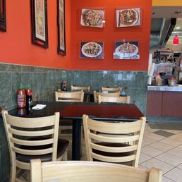 tables and chairs in a restaurant