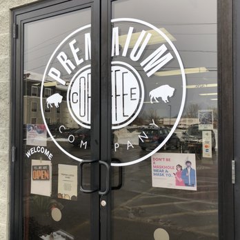 Premium Coffee Roasters - Exterior doors with sign to enforce masks - Coffee & Tea Near Me - Buffalo, New York