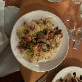 Treehouse Seaside Grill - Truffle Ravioli with poached lobster - Bars Near Me - Winter Harbor, Maine