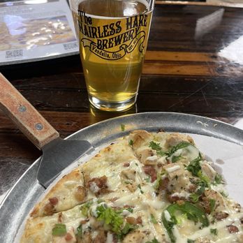 Hairless Hare Brewery - Brewhouse Ranch pizza with Kick Back Kolsch. Both fantastic! - Breweries Near Me - Vandalia, Ohio