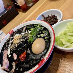 Squid King with chasu, egg, wood ear mushrooms and cabbage