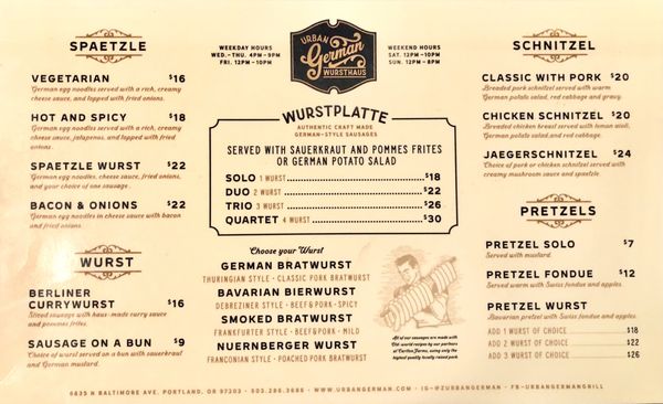 Menu photo 2 Urban German Wursthaus Portland, OR Menu photo 2 Urban German Wursthaus Portland, OR
