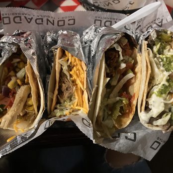 Condado Tacos - Chicken taco, pulled pork taco, soy chorizo taco, steak taco (L-R) - Tacos Near Me - Toledo, Ohio
