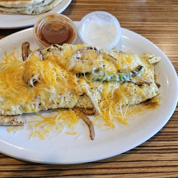Pancakes R US - an omelet with cheese and sauce - American Near Me - Rancho Palos Verdes, California Pancakes R US - an omelet with cheese and sauce - American Near Me - Rancho Palos Verdes, California