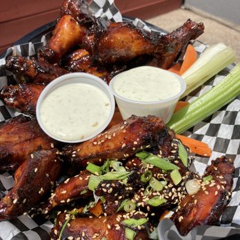 Born In A Barn - 16 wings, half yakitori and half tangy buffalo! - American Near Me - Laramie, Wyoming Born In A Barn - 16 wings, half yakitori and half tangy buffalo! - American Near Me - Laramie, Wyoming