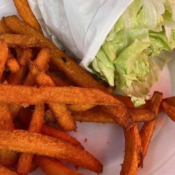 Cook's Corner - Lettuce wrap veggie burger with sweet potato fries - American Near Me - Trabuco Canyon, California Cook's Corner - Lettuce wrap veggie burger with sweet potato fries - American Near Me - Trabuco Canyon, California
