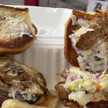 HI Sliders - What's inside?  American on left; Kalua on right - Food Trucks Near Me - Mililani, Hawaii
