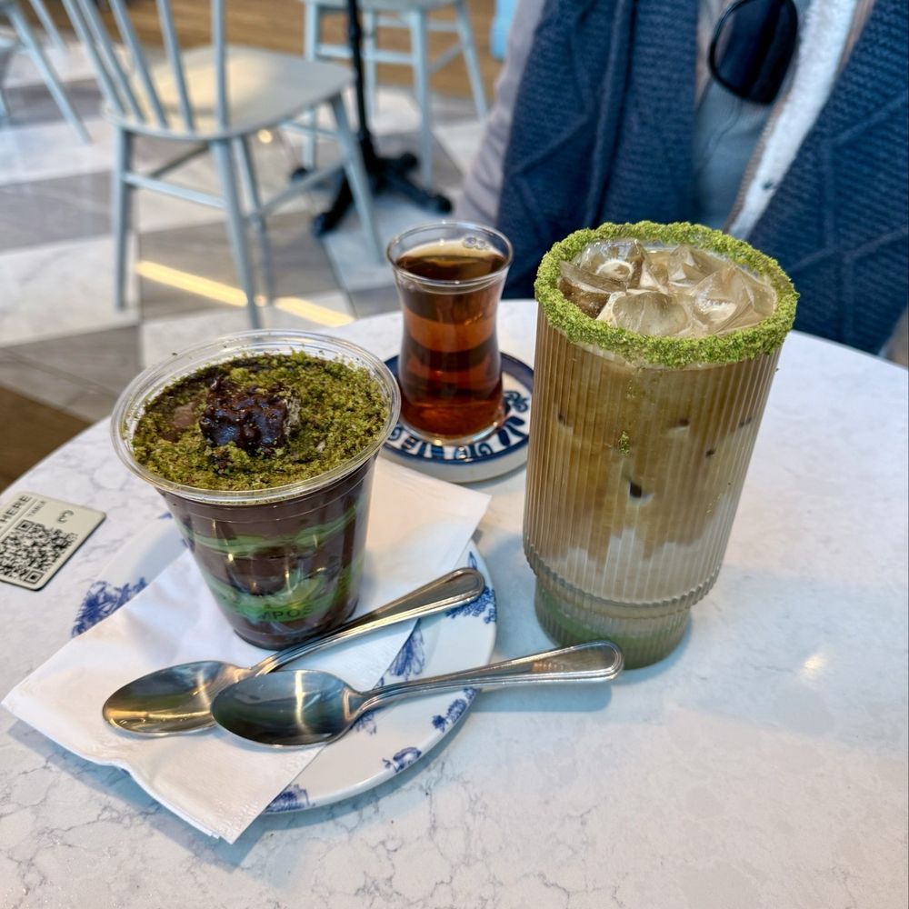 Turquaz - Dubai chocolate cup, Turkish Tea- Traditional Cup, iced pistachio latte with oat milk - Turkish Near Me - San Francisco, California