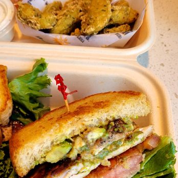 Habit Burger & Grill - Top: Tempura Avocado Wedges. Bottom: Chicken Club sandwich - Burgers Near Me - Alameda, California