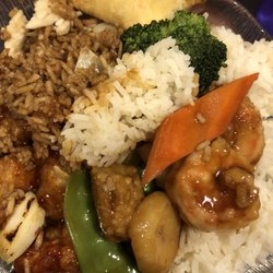 King Garden - General Gau chicken with chicken fried rice and shrimp with vegetables and white rice