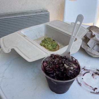 Berritazza Cafe - mostly eaten Avocado Toast, small Build Your Own Acai Bowl (pure acai base, strawberries, banana, cacao nibs) - Acai Bowls Near Me - Point Pleasant Beach, New Jersey