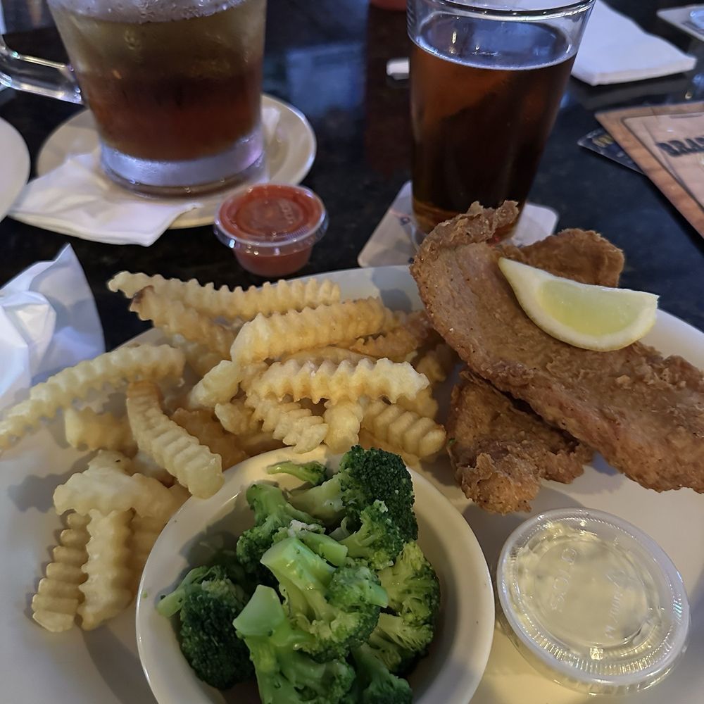 Fried catfish and chips (fries) and some Yuengling to wash it down.
