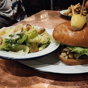 Leary's Landing Irish Pub - Blackened Fish Sandwich with Small Caesar Salad - Irish Pub Near Me - Bar Harbor, Maine
