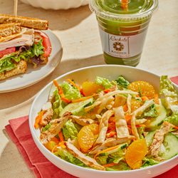Chinese Chicken Salad and Fresh Sweet Greens Juice