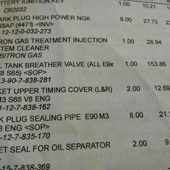 Bavarian Motor Experts - They wanted $33 a spark plug and it didn't sound right so they gave a "discount" to $27.73.  Found em for 8 online.   27.73x8+198 labor. - Auto Repair Near Me - Honolulu, Hawaii