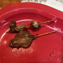 Chen's Asian Restaurant - Chicken on a stick and beef on stick.