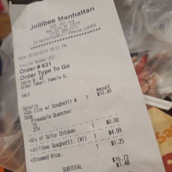 Jollibee - Receipt - Fast Food Near Me - New York, New York Jollibee - Receipt - Fast Food Near Me - New York, New York
