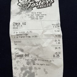Fosters Freeze - Receipt