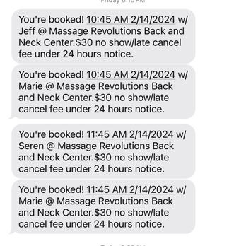 Massage Revolution - text confirmation of what I scheduled last Friday but was changed - Massage Therapy Near Me - Manhattan Beach, California