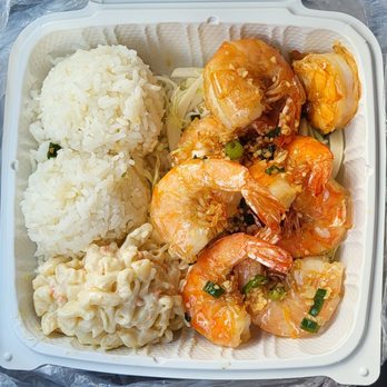 Loco Moco Drive Inn - I'm back again! If it wasn't for da $5 wings at Safeway,  I would be eating this again today, but got this Garlic Shrimp plate for pops. - Hawaiian Near Me - Honolulu, Hawaii