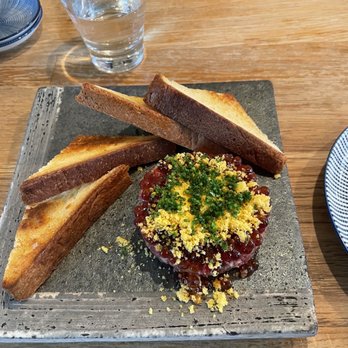 AFURI Ramen+Dumpling - Beaverton - Beef Tartare with ikura and capers + buttery toasted bread. Salty and satisfying. - Ramen Near Me - Beaverton, Oregon