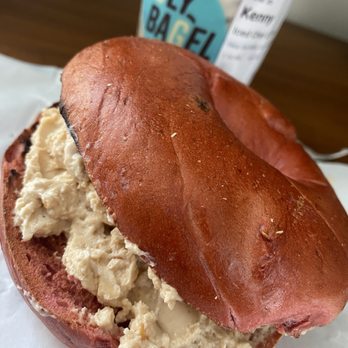 Ugly Bagel - Strawberry bagel with peanut butter cream cheese and chai latte that - Bagels Near Me - Nashville, Tennessee Ugly Bagel - Strawberry bagel with peanut butter cream cheese and chai latte that - Bagels Near Me - Nashville, Tennessee