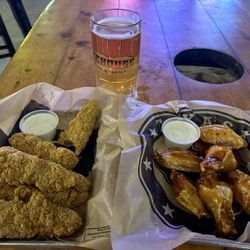 Jokers Icehouse Bar & Grill - Fried pickles and mango habanero wings chased with a Deep Ellum Dallas Blonde