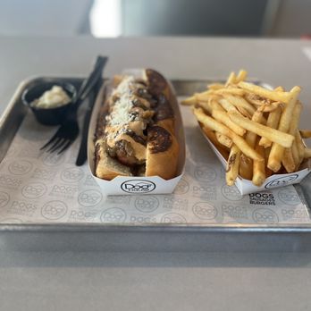 Dog Haus - Amazing hot dog with grilled onions and bacon. Yum!!! - New American Near Me - Huntington Beach, California Dog Haus - Amazing hot dog with grilled onions and bacon. Yum!!! - New American Near Me - Huntington Beach, California