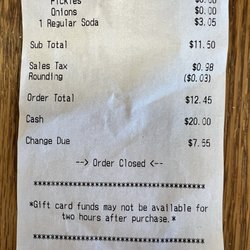 Five Guys - Receipt. Someone missed the class about rounding up and down.