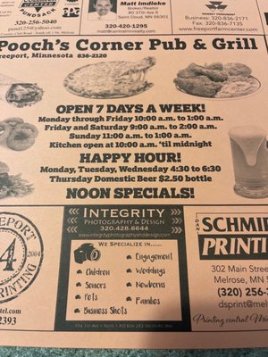 Menu photo 1 Pooch's Corner Pub Freeport, MN Menu photo 1 Pooch's Corner Pub Freeport, MN