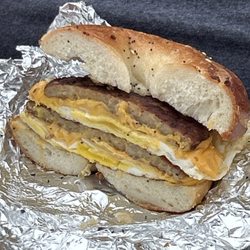 Beach Shack - Sausage egg and cheese on everything bagel.