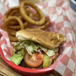 Sunset Diner - Texas Burger and onion rings yum