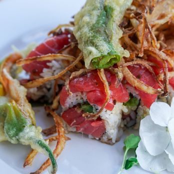 Seabutter - Laguna Beach - TUNA SHISHITO -spicy tuna, shishito tempura, tuna sashimi, dried shallots on top - Japanese Near Me - Laguna Beach, California Seabutter - Laguna Beach - TUNA SHISHITO -spicy tuna, shishito tempura, tuna sashimi, dried shallots on top - Japanese Near Me - Laguna Beach, California