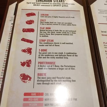 LongHorn Steakhouse - Fist time I saw a chart that gives a breakdown of my steak options. - Steakhouses Near Me - Columbus, Georgia LongHorn Steakhouse - Fist time I saw a chart that gives a breakdown of my steak options. - Steakhouses Near Me - Columbus, Georgia