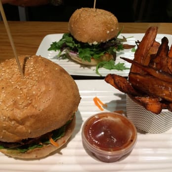 Grill'd - Melbourne Central - Happy Hippie (vegan) at the front and the Chilli Addict (beef) at the back ! with Sweet Patato Chips - Burgers Near Me - Melbourne, VIC Grill'd - Melbourne Central - Happy Hippie (vegan) at the front and the Chilli Addict (beef) at the back ! with Sweet Patato Chips - Burgers Near Me - Melbourne, VIC