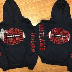 Rhinestone Glitzwear - Cute customized football sweatshirts.  Sleeves can be customized with team and player names.  Glitter or Matte Finish Vinyl