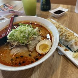 Spicy miso Ramen , crunch roll and iced green tea! Spicy miso Ramen , crunch roll and iced green tea!