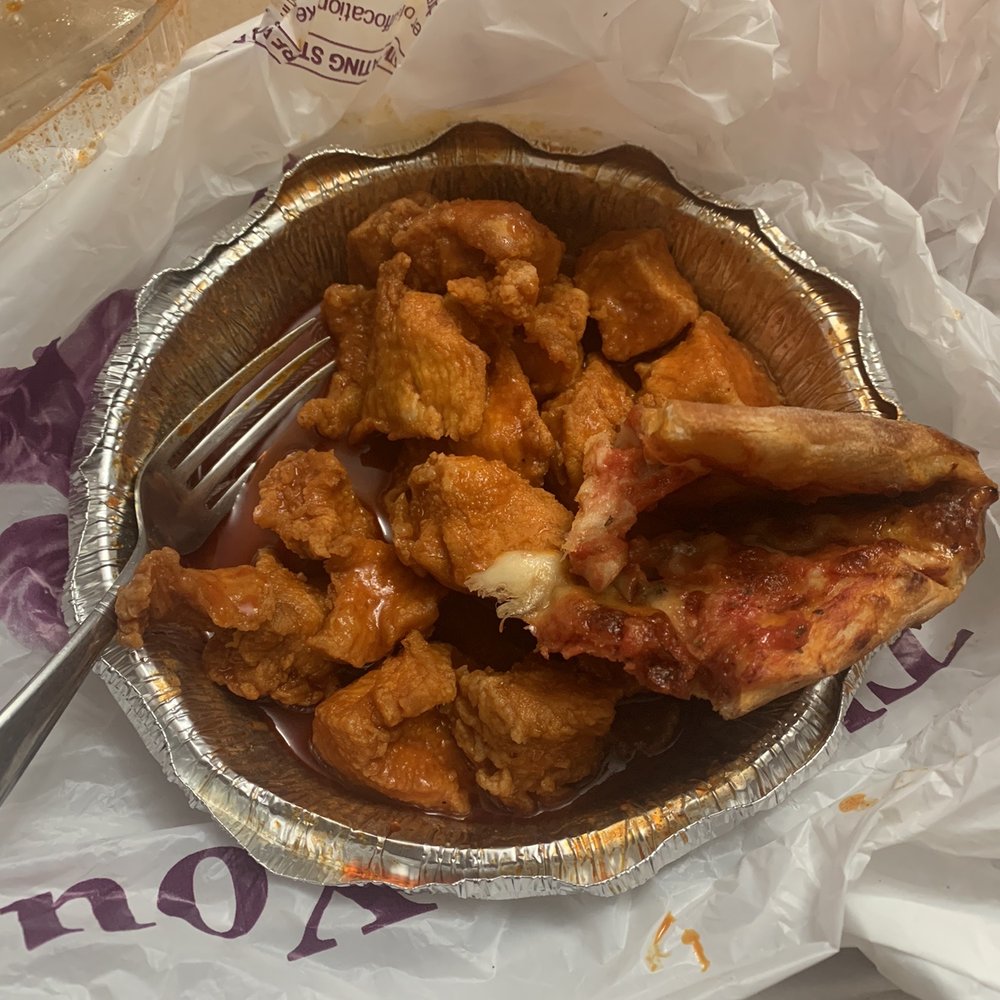 a piece of chicken in a pie tin