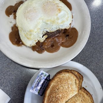 Fourth Street Bowl - Loco Moco- 2 eggs over medium on a sirloin patty and rice and brown gravy - American Near Me - San Jose, California Fourth Street Bowl - Loco Moco- 2 eggs over medium on a sirloin patty and rice and brown gravy - American Near Me - San Jose, California