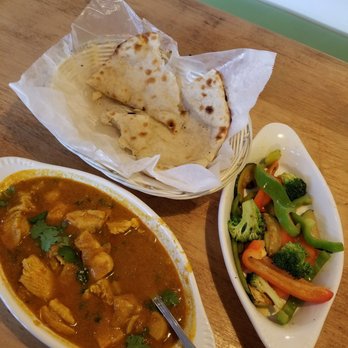 Zaika Indian Express - Chicken curry, indian style bread, & sauteed veggies...yum! - Indian Near Me - Denver, Colorado