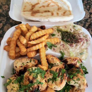 Jerusalem Grill And Deli - Chicken Kabob with fries, pita, and baba ghannouj - Middle Eastern Near Me - Valrico, Florida Jerusalem Grill And Deli - Chicken Kabob with fries, pita, and baba ghannouj - Middle Eastern Near Me - Valrico, Florida